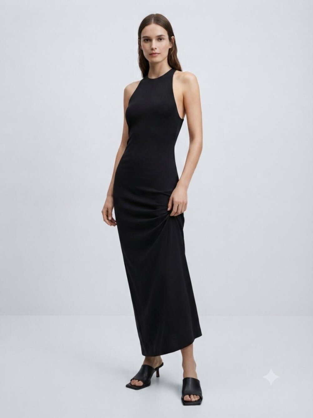 ZARA Halter Maxi Dress S Black NWT Open Back Draped